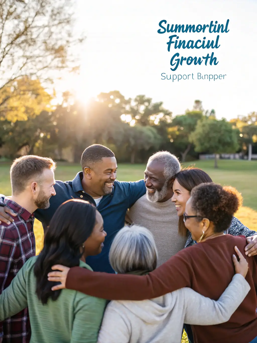 A diverse group of people smiling and supporting each other, symbolizing community, encouragement, and the power of positive relationships in building confidence.